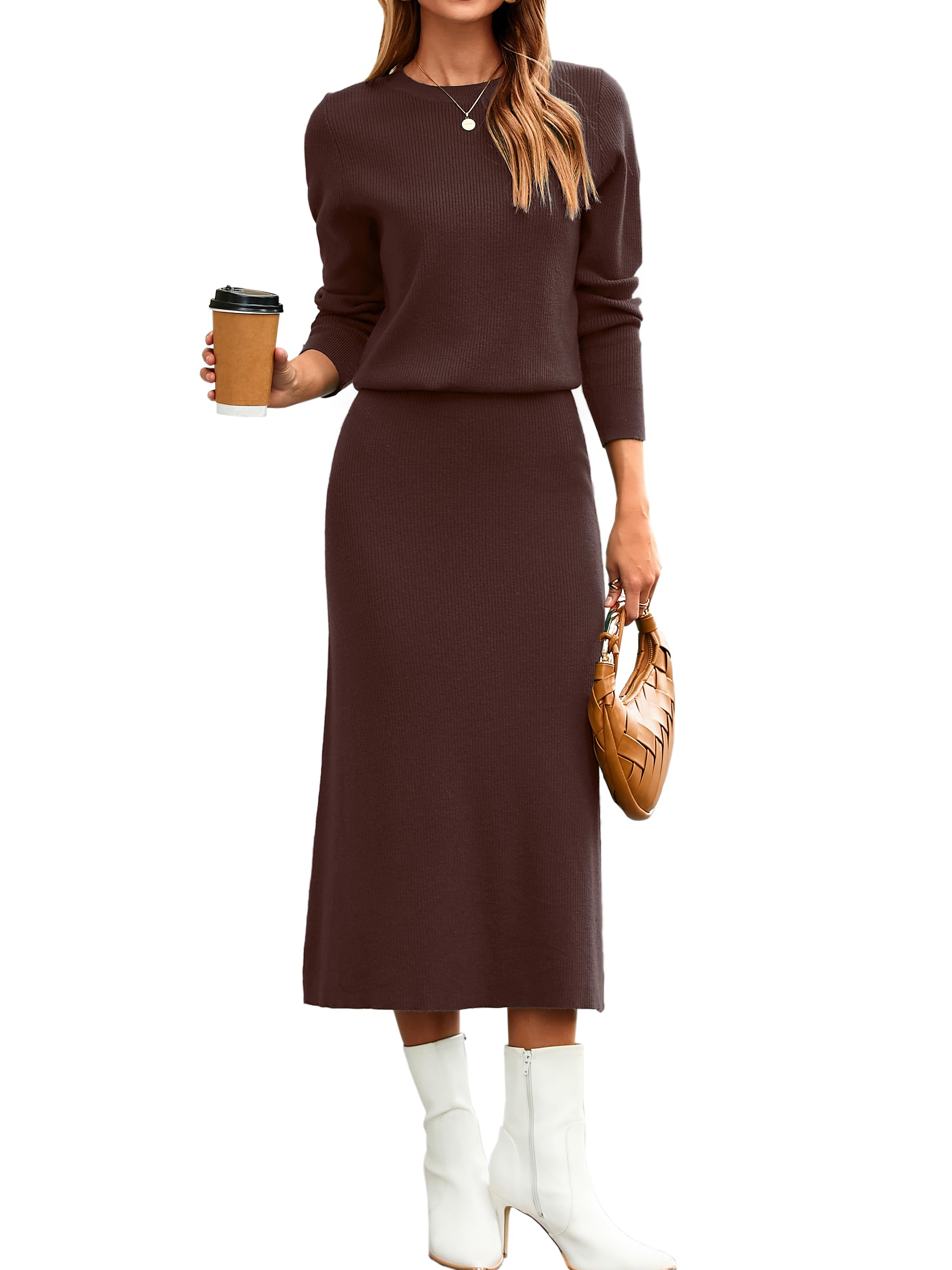Glamaker Set di gonne da donna in 2 pezzi autunno a maniche lunghe abito maglione casual in maglia abito midi abiti da viaggio vestiti invernali 2025