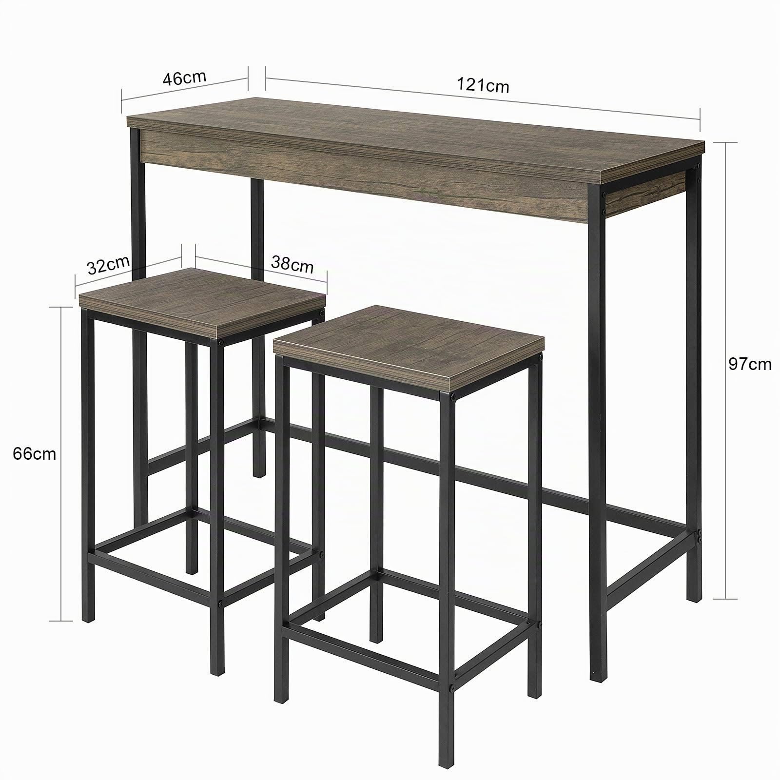 SoBuy OGT30-N Mesa Alta con 2 Taburetes, Bar Estrecho, Barra Alta con Taburetes, Pequeña para Cocina Estilo Industrial