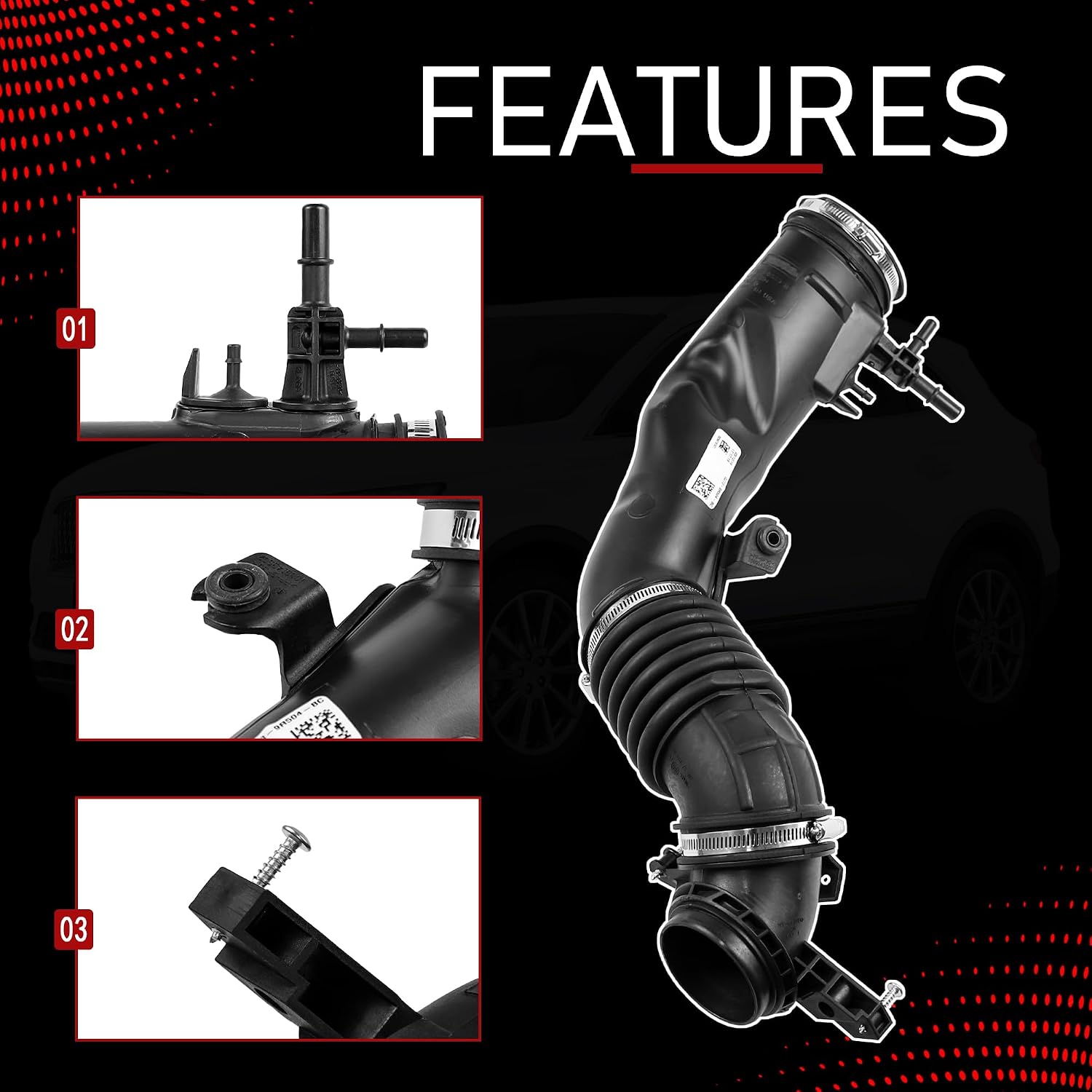 Engine Air Intake Hose with Sensors Compatible with 2017-2019 Ford Escape 2.0L Lincoln MKC 2.0L Replaces GV6Z-9B659-A GV6Z9B659A