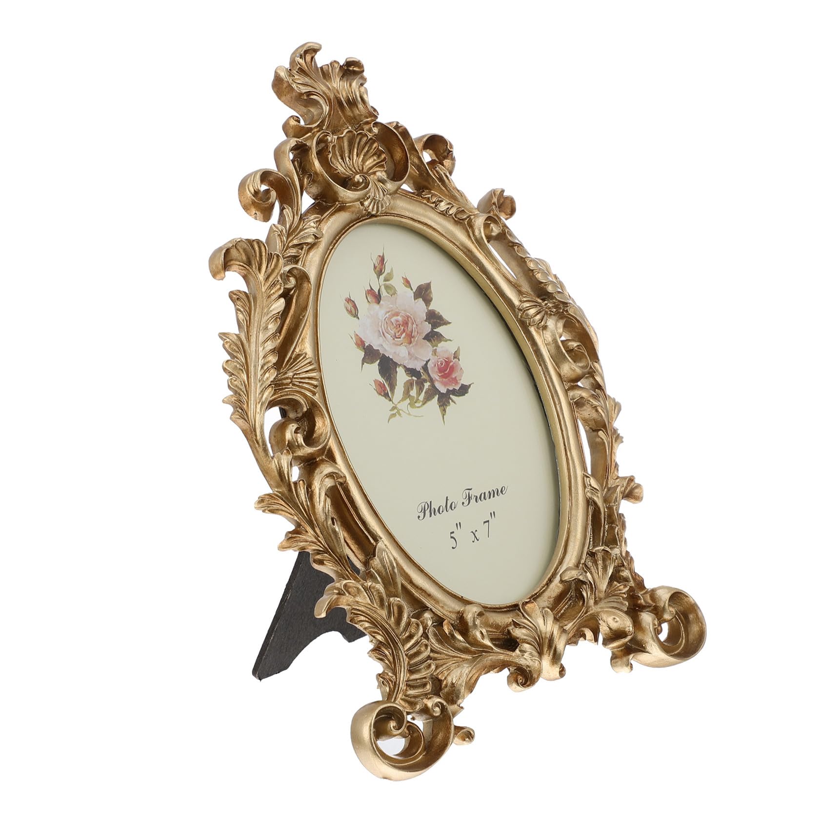Cadre photo rétro ovale 7 pouces en résine dorée vintage pour bureau et maison