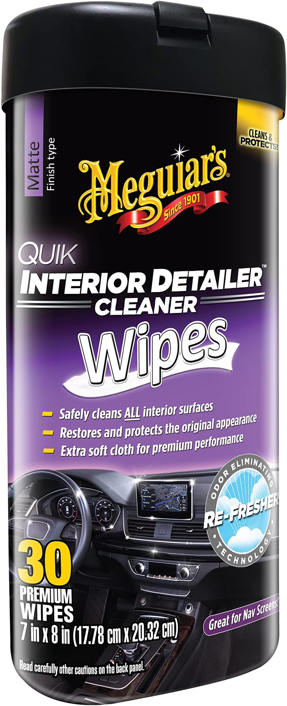 Meguiar's Quik Interior Detailer Wipes - This Non-Greasy Formula Cleans and Protects All Interior Surfaces - All Surface Car Wipes with UV Protection,Car Interior Cleaning, 30 Count