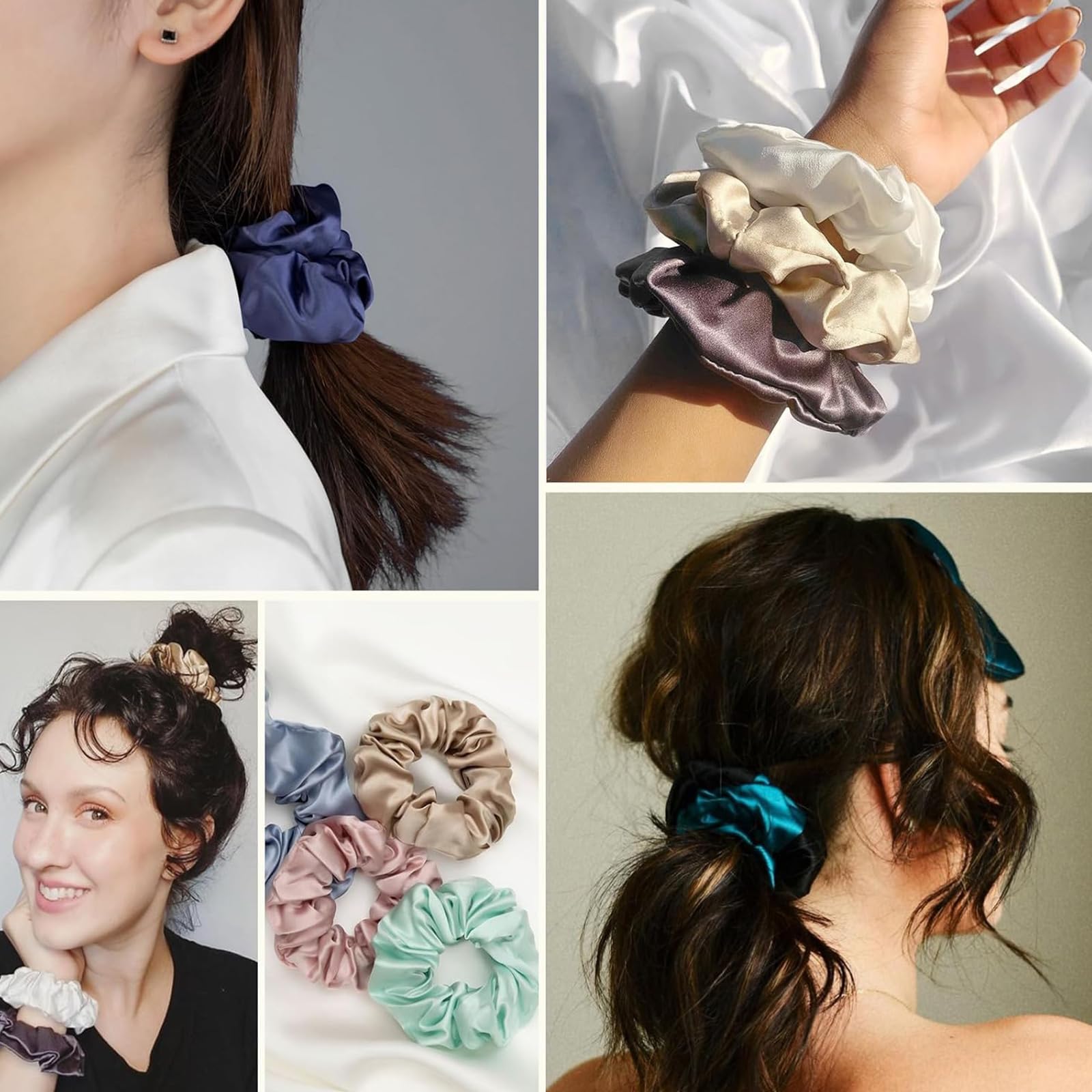 2 pcs Silk Hair Scrunchies for Frizz Prevention Mulberry Silk Hair Ties for Breakage Prevention Elastic ponytail Holders(1 Black+1 champagne) - Image 3