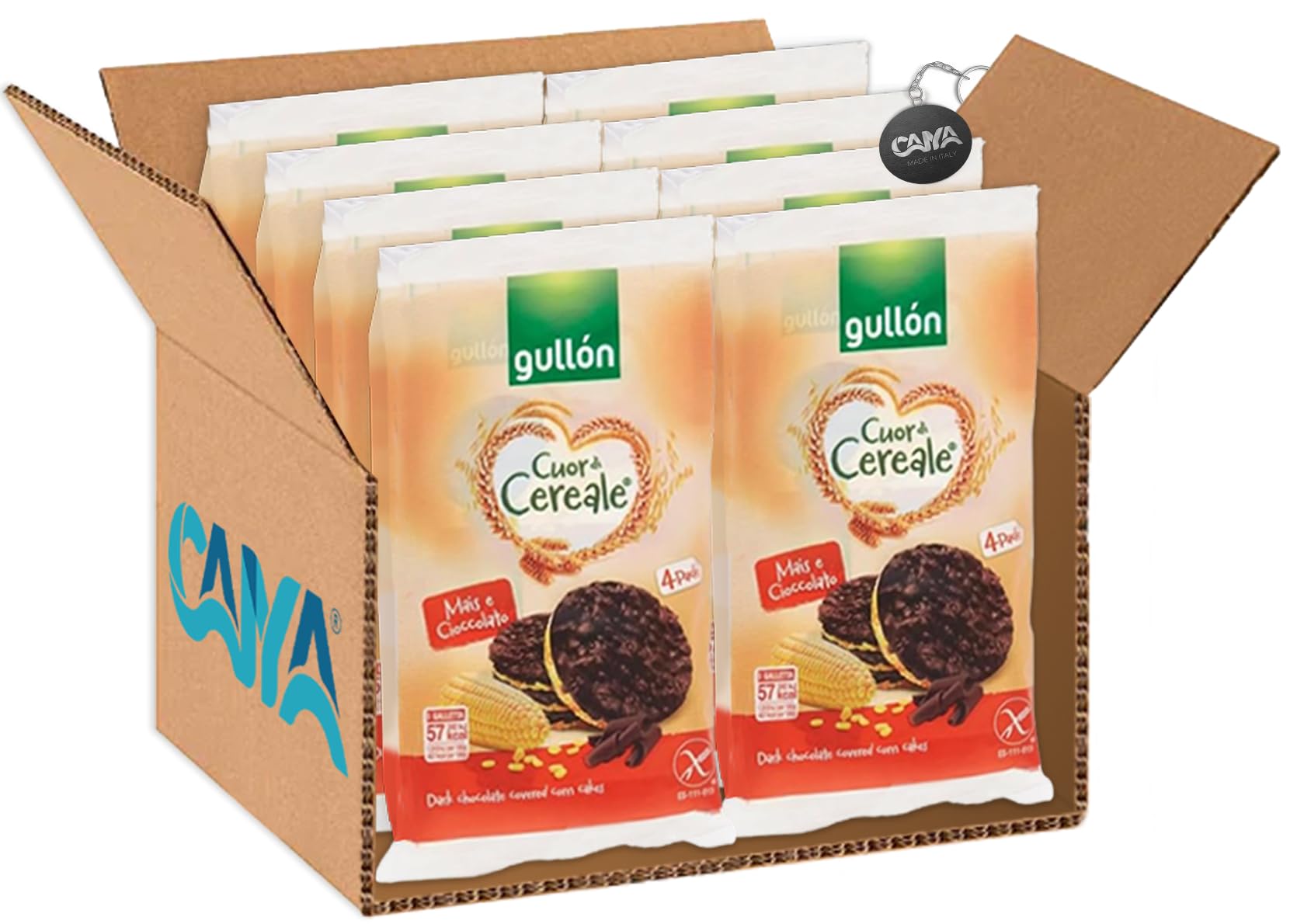 Gullon Cuor di Cereale Gallette di Mais Ricoperte di Cioccolato Fondente Senza Glutine 100g [CAIYA® BOX da 8 Confezioni]