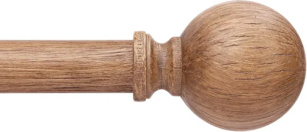 Wood Curtain Rods for Windows 48 to 84 Inch, 1" Diameter Adjustable Rustic Drapery Rod with Modern Faux Wood Grain Finials, Heavy Duty Decorative Farmhouse Curtain Pole for Living Room, Bedroom
