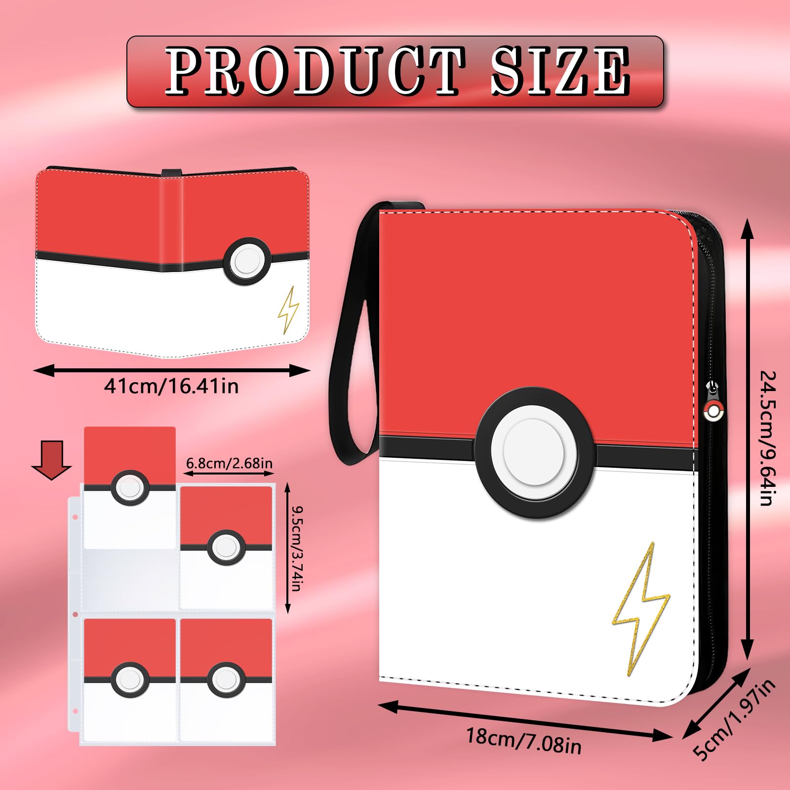 Classeur pour cartes 3D à 4 poches, album de cartes à collectionner pour 440 cartes à collectionner avec couverture gaufrée, classeur portable avec pochettes amovibles, porte-cartes à collectionner