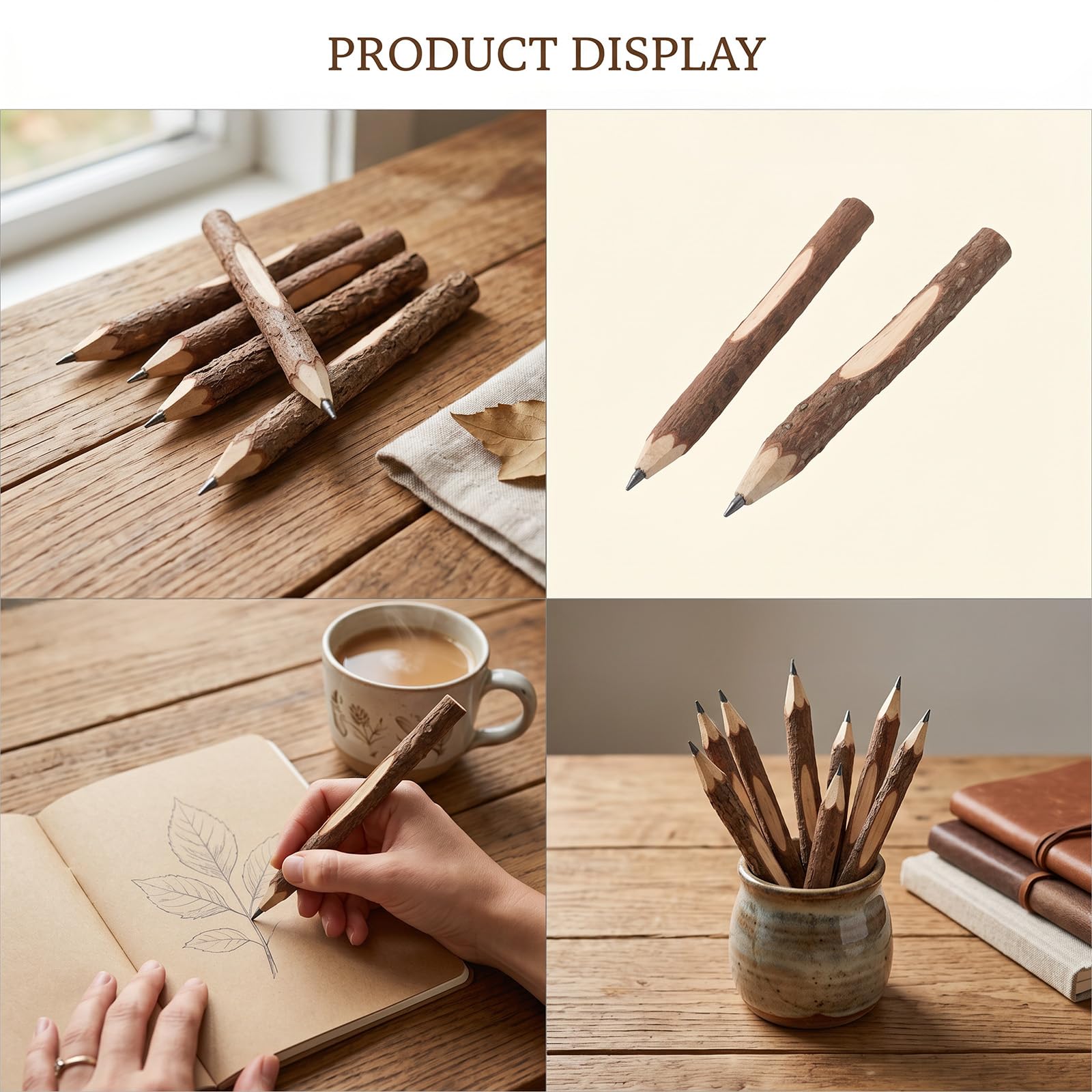 Juego de 50 lápices de madera de pino natural para escribir, dibujar, bocetar, estilo rústico de corteza de árbol, 5.1 pulgadas de largo, ligero, forma hexagonal ergonómica, paquete a granel para