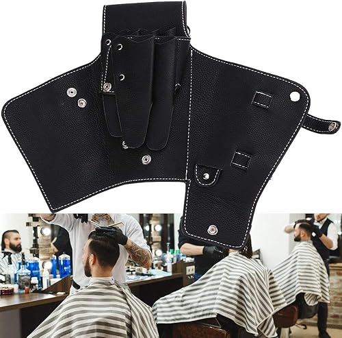 Miniatura 4 de ZJchao Riñonera para estilista, tijeras de peluquería, bolsa de cintura de piel sintética, herramientas de peluquería, estuche para tijeras con