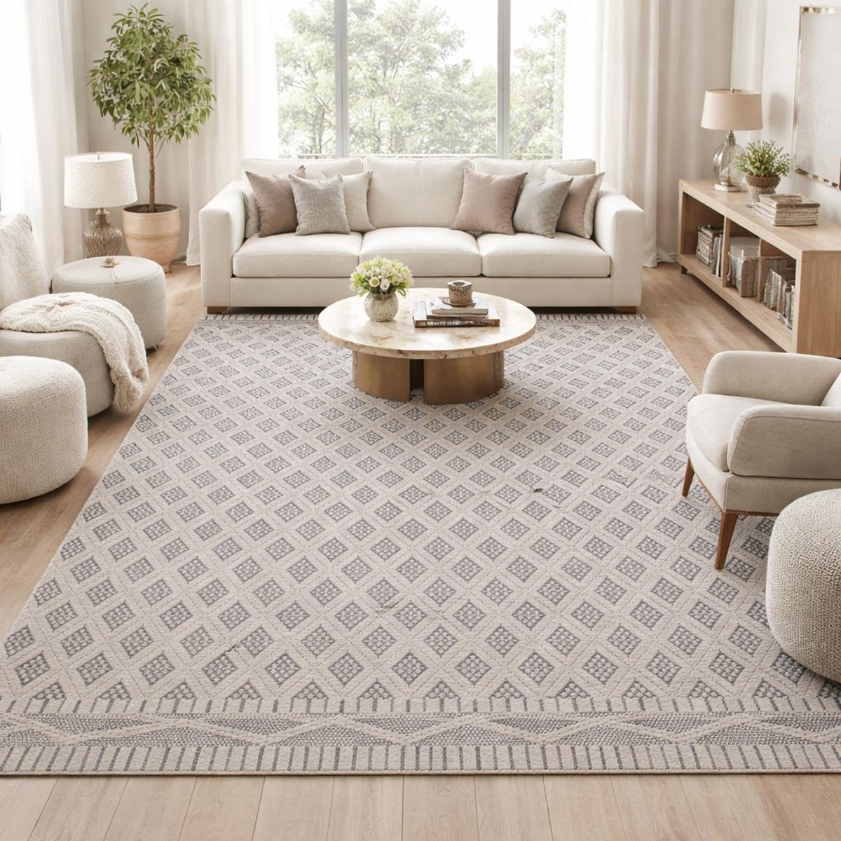 IMPALO Tapis Kilim, 200 X 290 Cm, Motif Géométrique, Crème, Noir, Tissé À La Main en Inde, Style Graphique pour Grand Salon, 8207