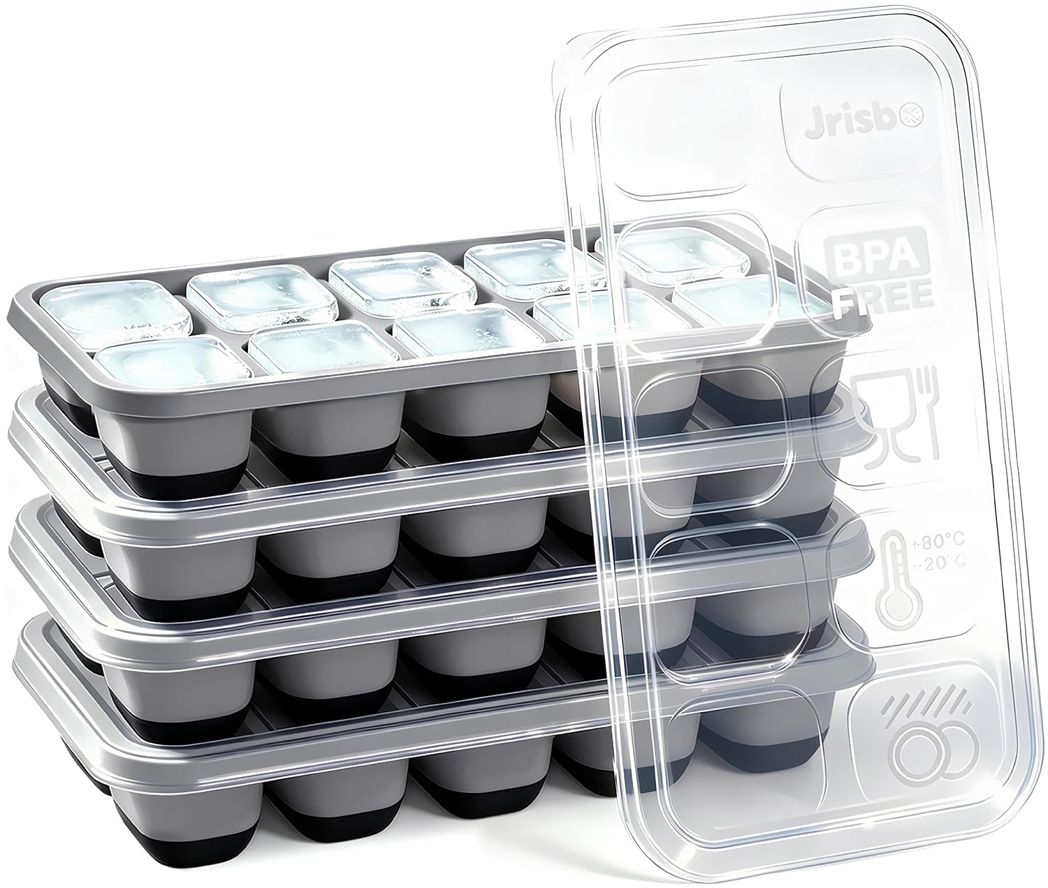 Silicone Ice Cube Tray with Lid BPA Free Small Ice Trays for Freezer 4 Pack