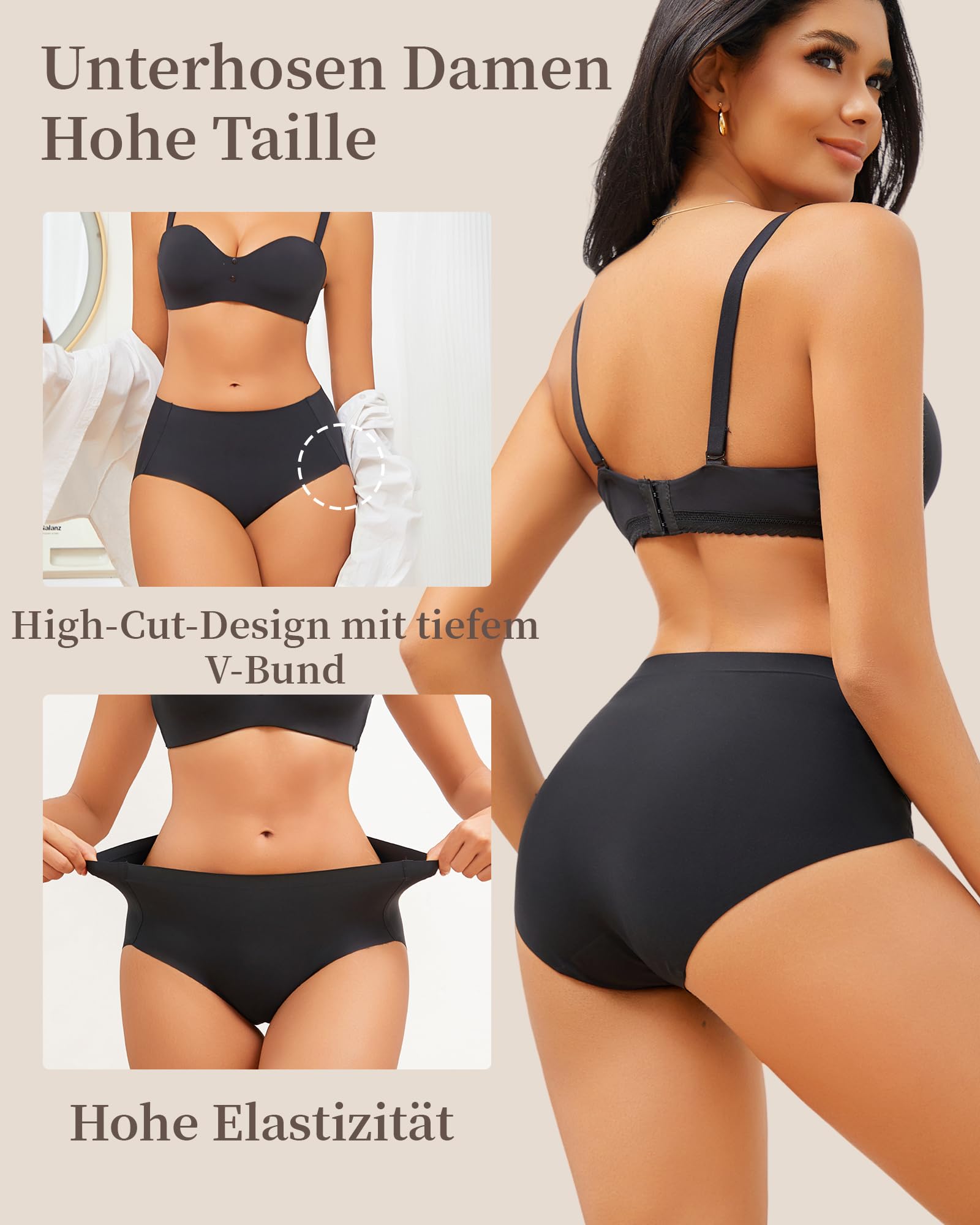 ALL OF ME Seamless Slips Damen Hohe Taille Bequeme Nahtlose Unterwäsche Frauen Atmungsaktive No Show Panties Mehrpack 5 S-XXL