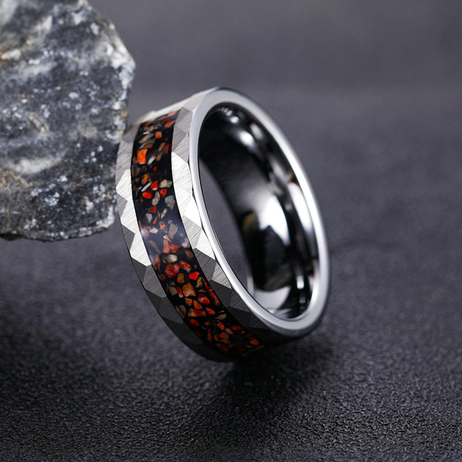 Anello di fidanzamento in tungsteno, unisex, 8 mm, con pietra opaca, unisex, argento