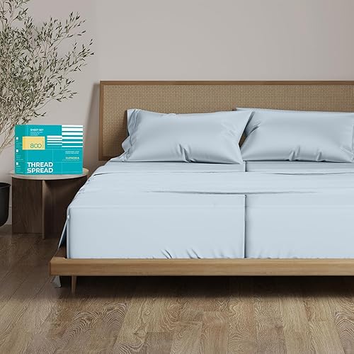 THREAD SPREAD Sábanas 100% de algodón egipcio, tamaño King dividido de 800 hilos, sábanas de 5 piezas para cama ajustable, sábanas de algodón tejido