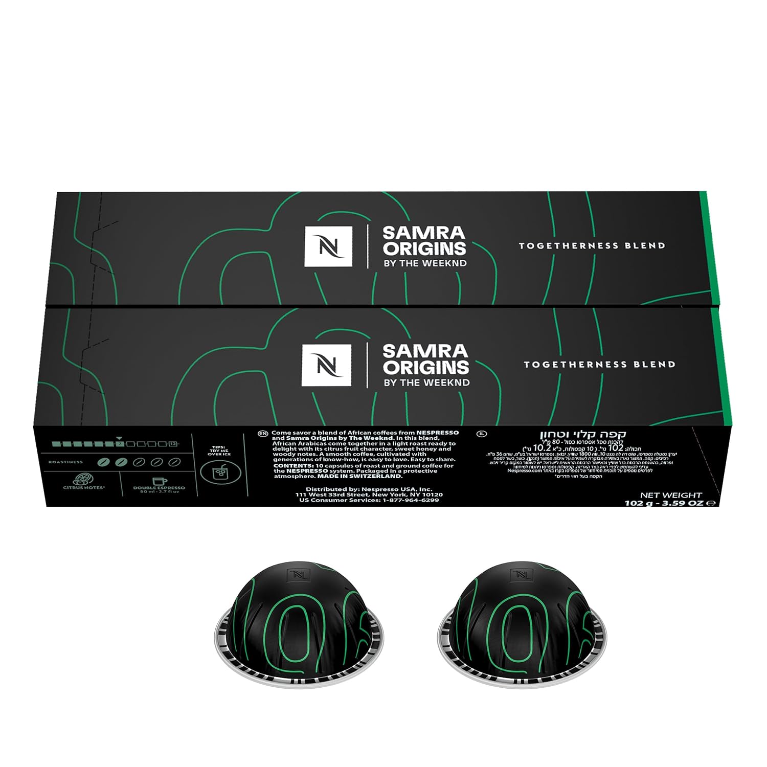 (Best by 30/06/2026) Nespresso I Samra Origins by The Weeknd Vertuo Togetherness Blend, Double Espresso, Light Roast, 20-Count Coffee Pods, Brews 2.7 fl. Oz.