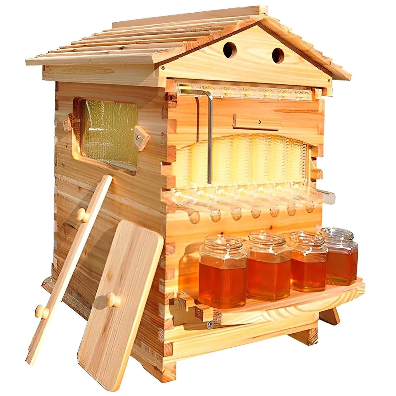 Kit de démarrage pour Ruche à Flux laminaire Automatique avec fenêtre dobservation et Bec verseur à Miel, Ruche de Type cabane avec système dextraction intégré pour lapiculture de Jardin.