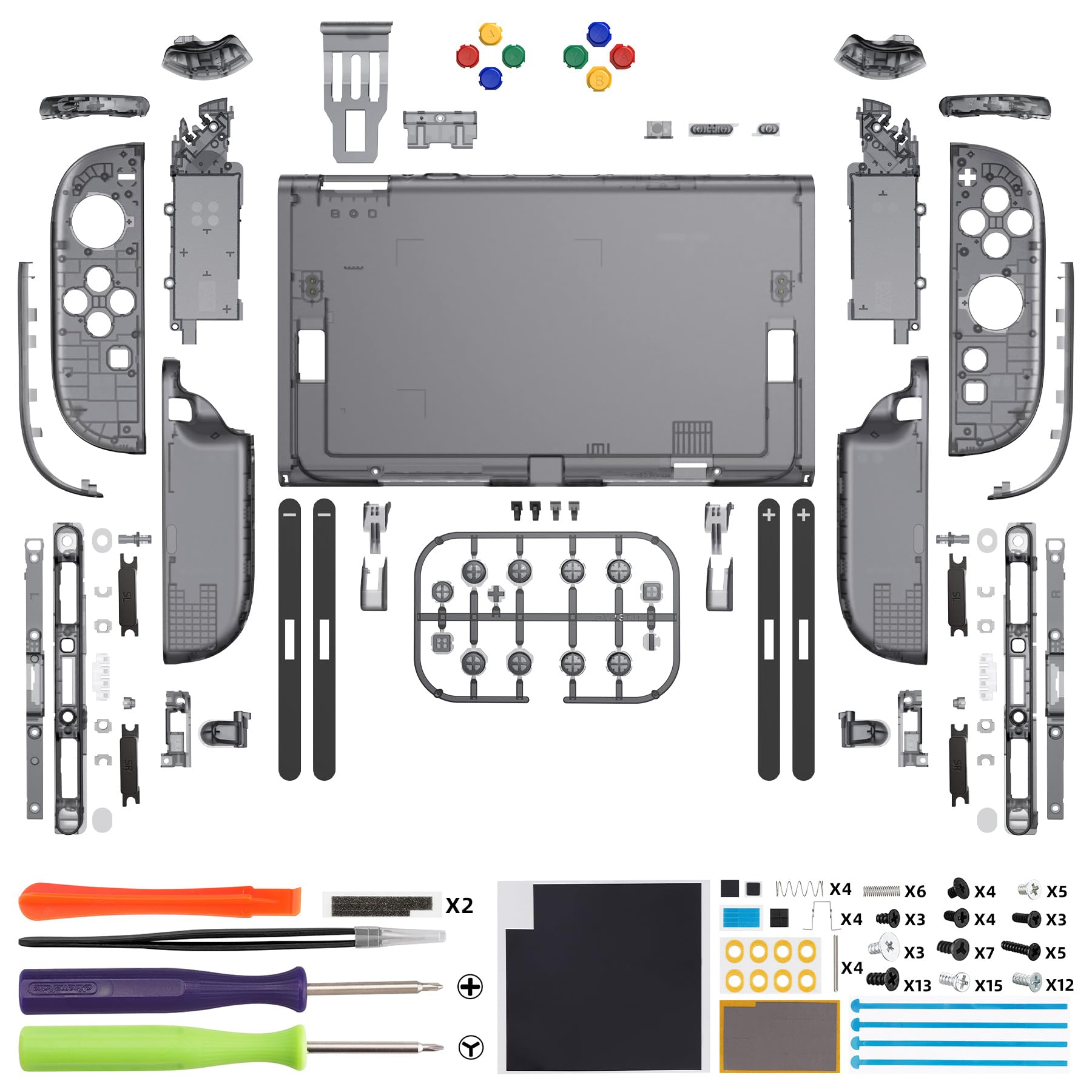 eXtremeRate Coque pour Switch 2 Joycon avec Ensemble Complet de Boutons & Coque Plaque Arrière pour Nintendo Switch 2,Accessoires de Remplacement DIY-Noir Transparent