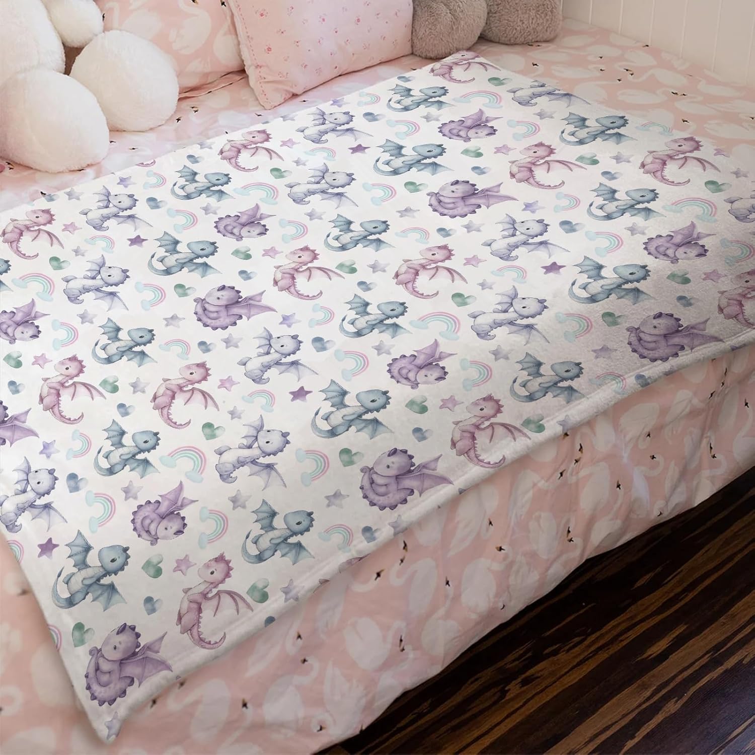 Fairytale Dragons Rainbow Love Stars Baby Blanket for Boy Girl Cute Baby Dragons Hearts Swaddle Receiving Blankets Jungle Animal Soft Flannel Bed Blanket Newborn Toddler Nursery Crib Playmat 40x50