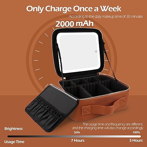 Vista 81 de MOMIRA Bolsa de maquillaje de viaje, bolsa de cosméticos, bolsa organizadora de maquillaje con espejo iluminado, brillo ajustable en 3 escenarios