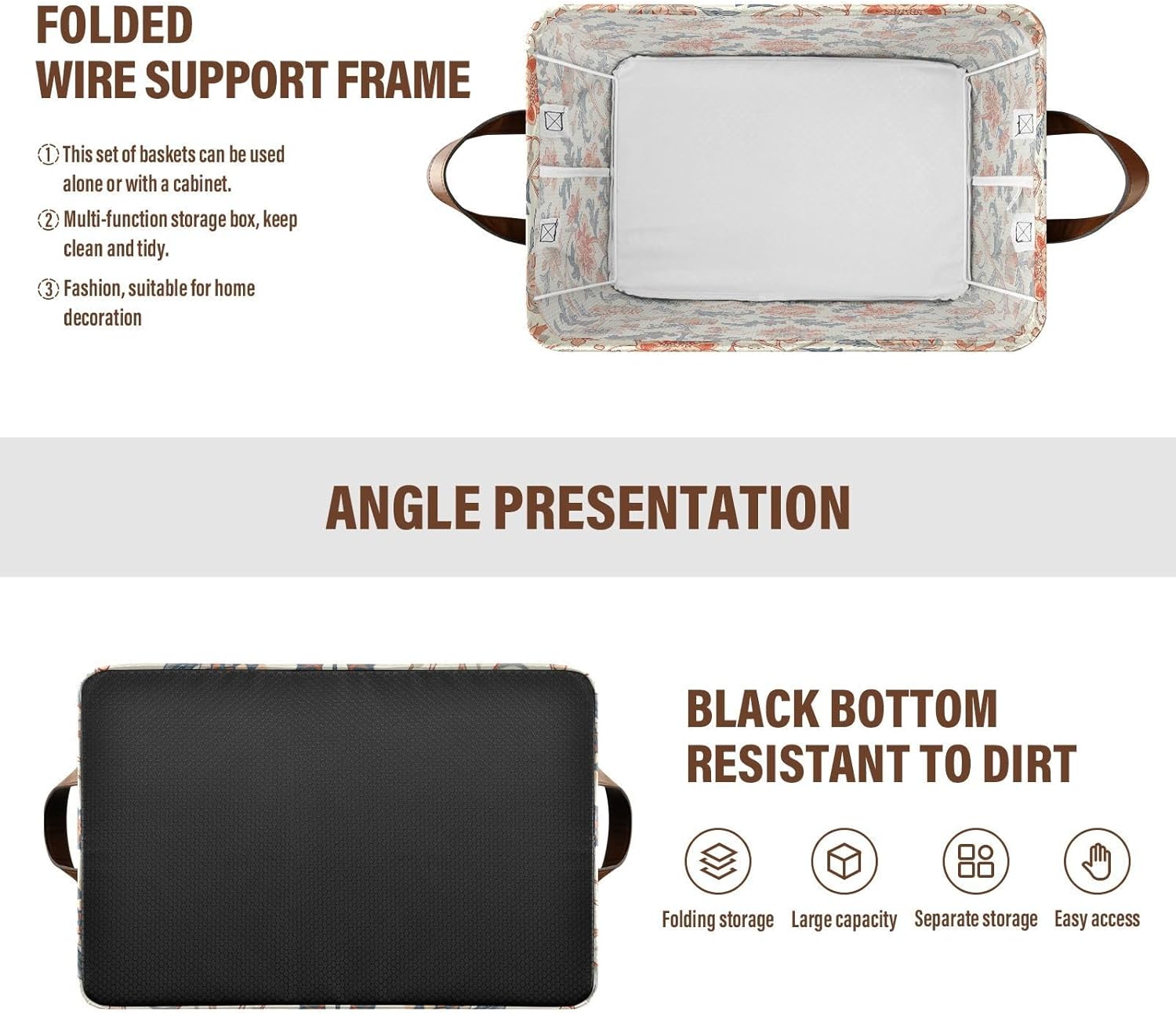 William Morris Fabric Storage Bins Baskets Closet Storage Bins with Handles Cube Organizer for Shelves Cupboards Drawer 1 Pack