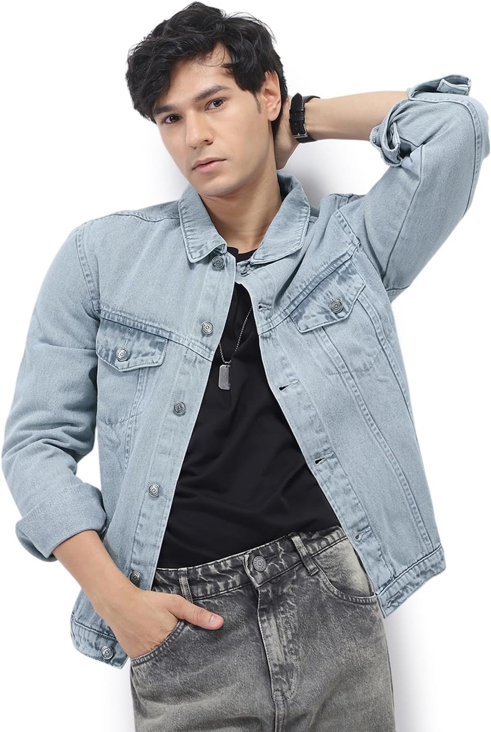 Urbano Fashion Men's Regular Fit Washed Full Sleeve Denim Jacket