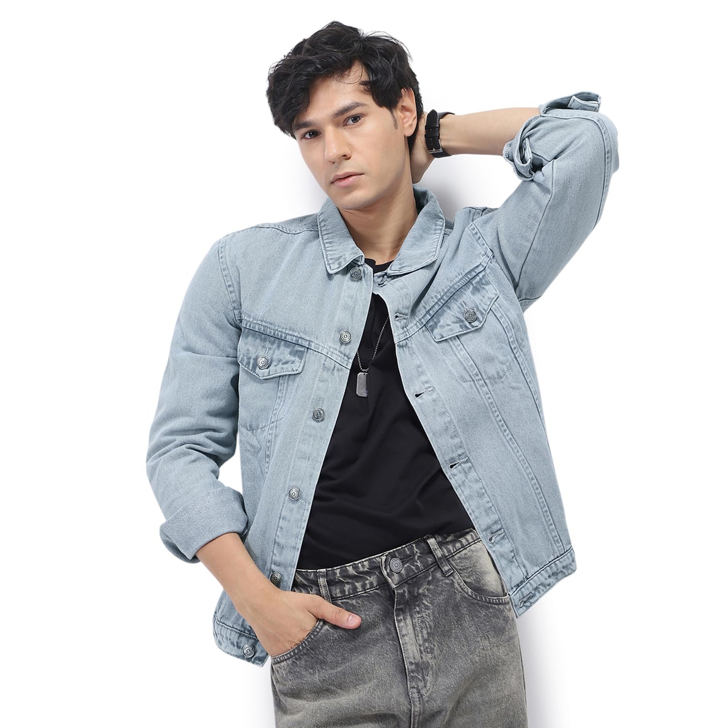 Urbano Fashion Men's Regular Fit Washed Full Sleeve Denim Jacket