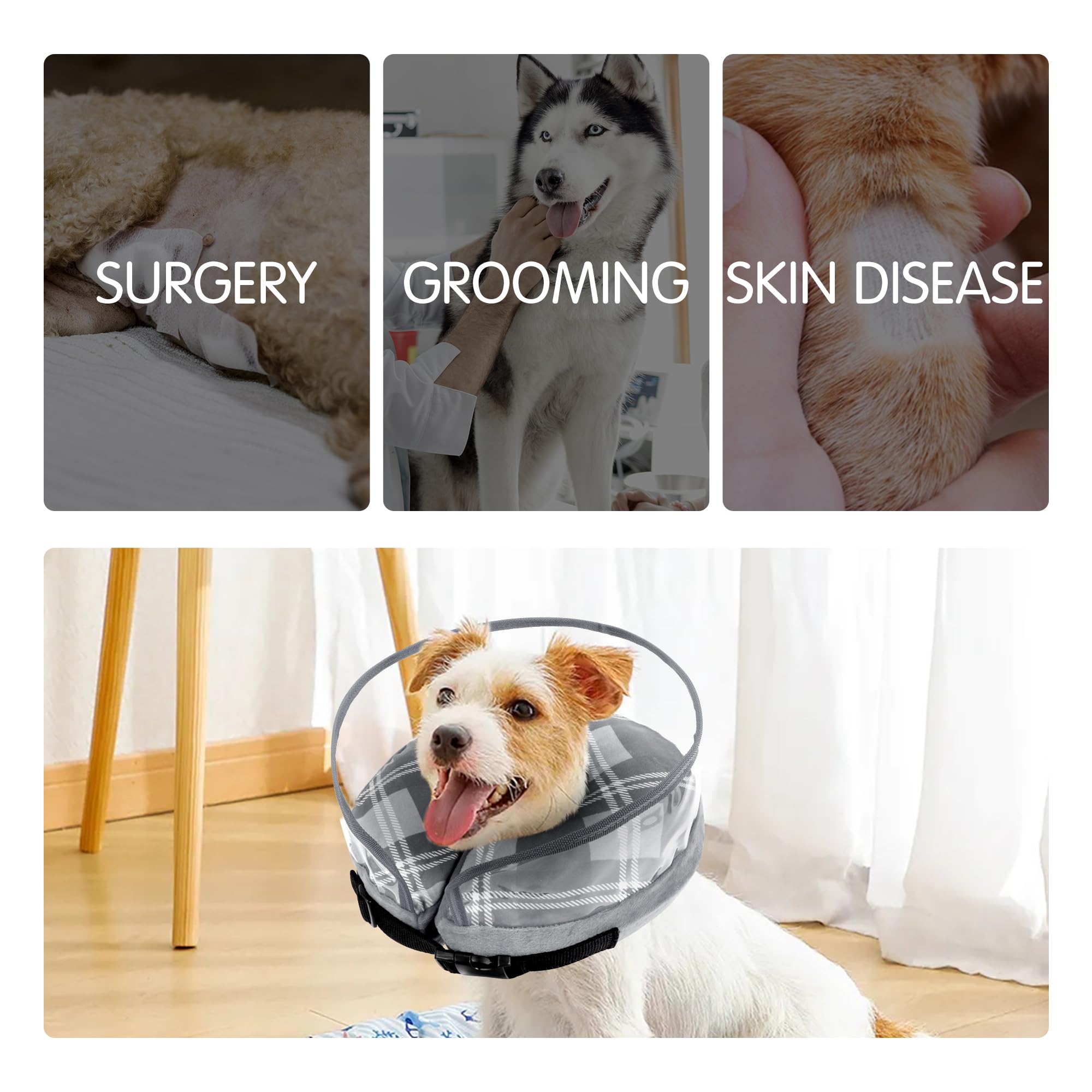 Inflatable Dog Recovery Collar with Raised Baffle - Soft Grey XL Pet Cone - Image 3