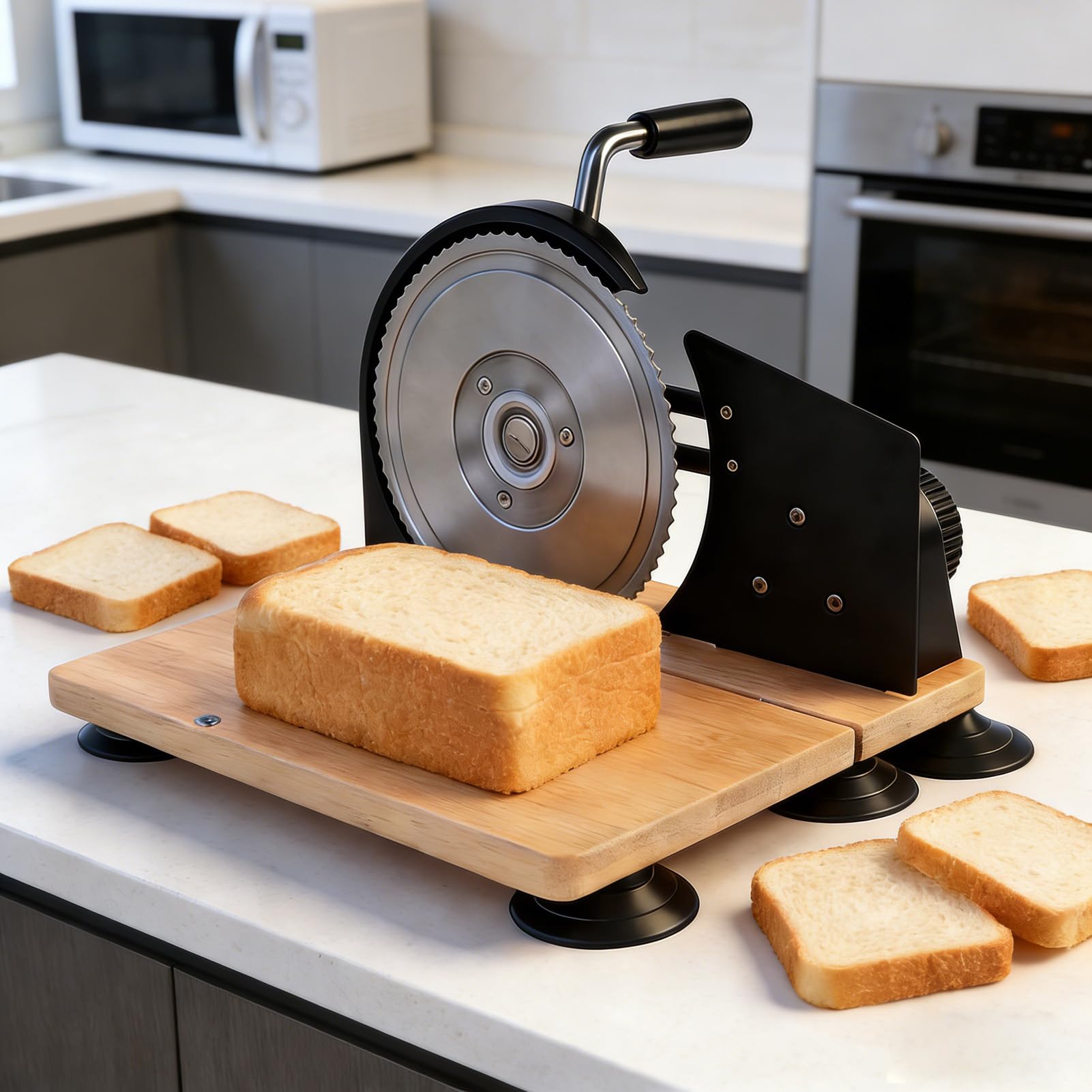 Cryfokt Cortador de Pan Manual, Cortador de Espesor Ajustable de Acero Inoxidable con Hoja Dentada para Tostadas de Sándwich de Masa Fermentada Casera, Herramienta de Cocina Compacta con (BLACK)