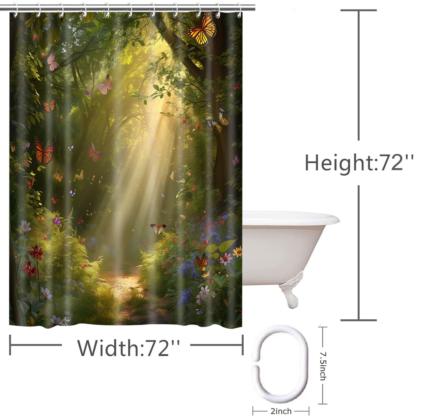 VANZEV Forest Sunlight Misty Shower Curtain - Waterproof 72x72 Inch Nature Design - View #4