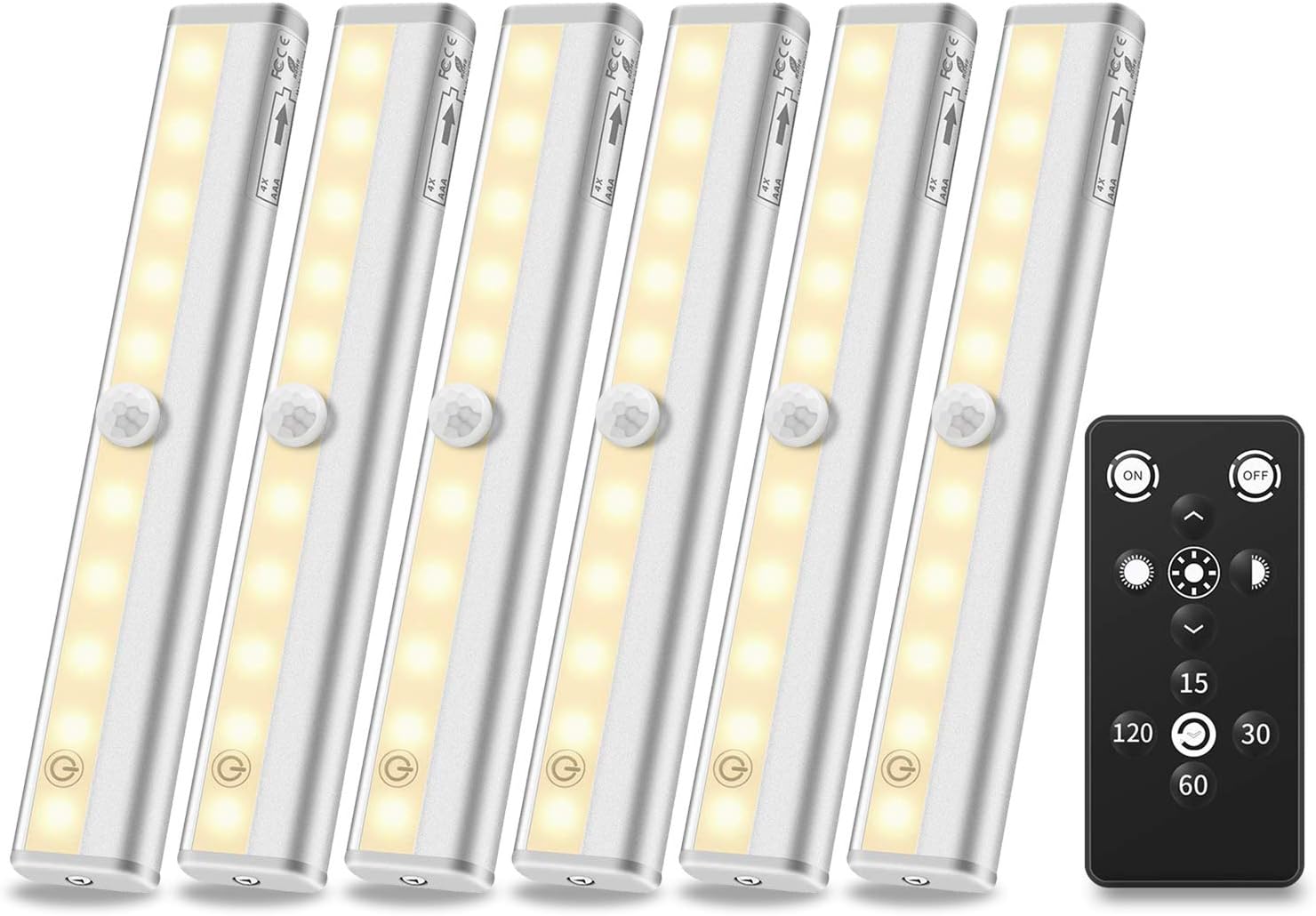Anbock Wireless Under Cabinet Light, LED Closet Light with Remote Control, Battery Powered Counter Lighting Touch Switch Dimmable Stick-on Anywhere for Kitchen Stairway Pantry Warm White 3000K 6 Pack