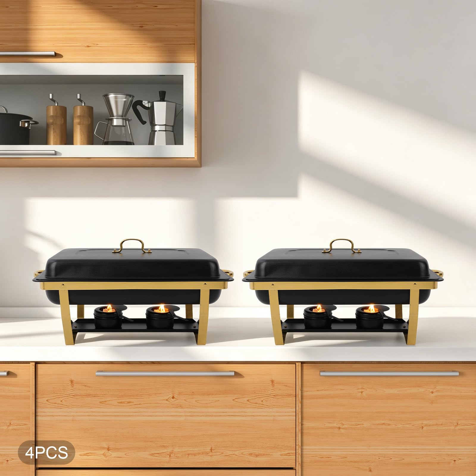 Chafing Dish Edelstahl Buffet Set 4 Stück Warmhaltebehälter Mit Deckel