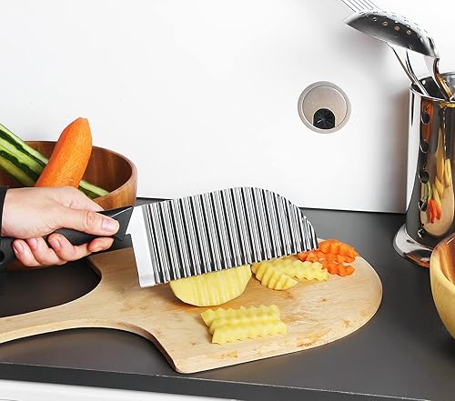 Miniatura 4 de Cortador arrugado de acero inoxidable para verduras, cortador de arrugas más profundo, hoja afilada con agujero para colgar, picador ondulado de