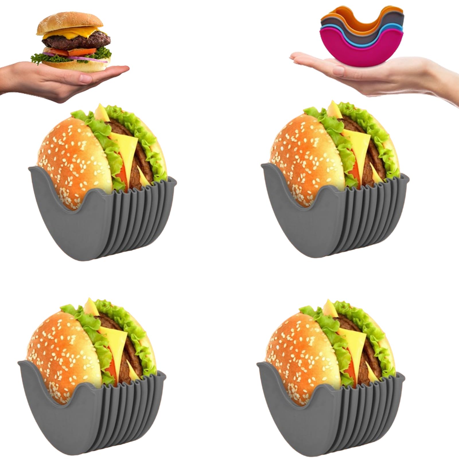 Lyoveu Silicone Burger Holder，triangle Sandwich Containerplastic，Retractable Reusable Hamburger Sandwich Burger Holders Fixed Box Clip Rack,Silicone Hamburger Clip Burger Holder Box for Burger Lovers