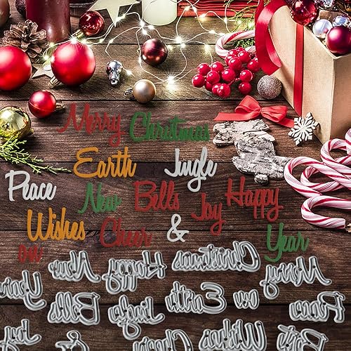 Miniatura 7 de Hying Troquel de corte de metal con palabras de feliz año nuevo para hacer tarjetas y decoraciones de álbumes de fotos, letras de feliz Navidad,