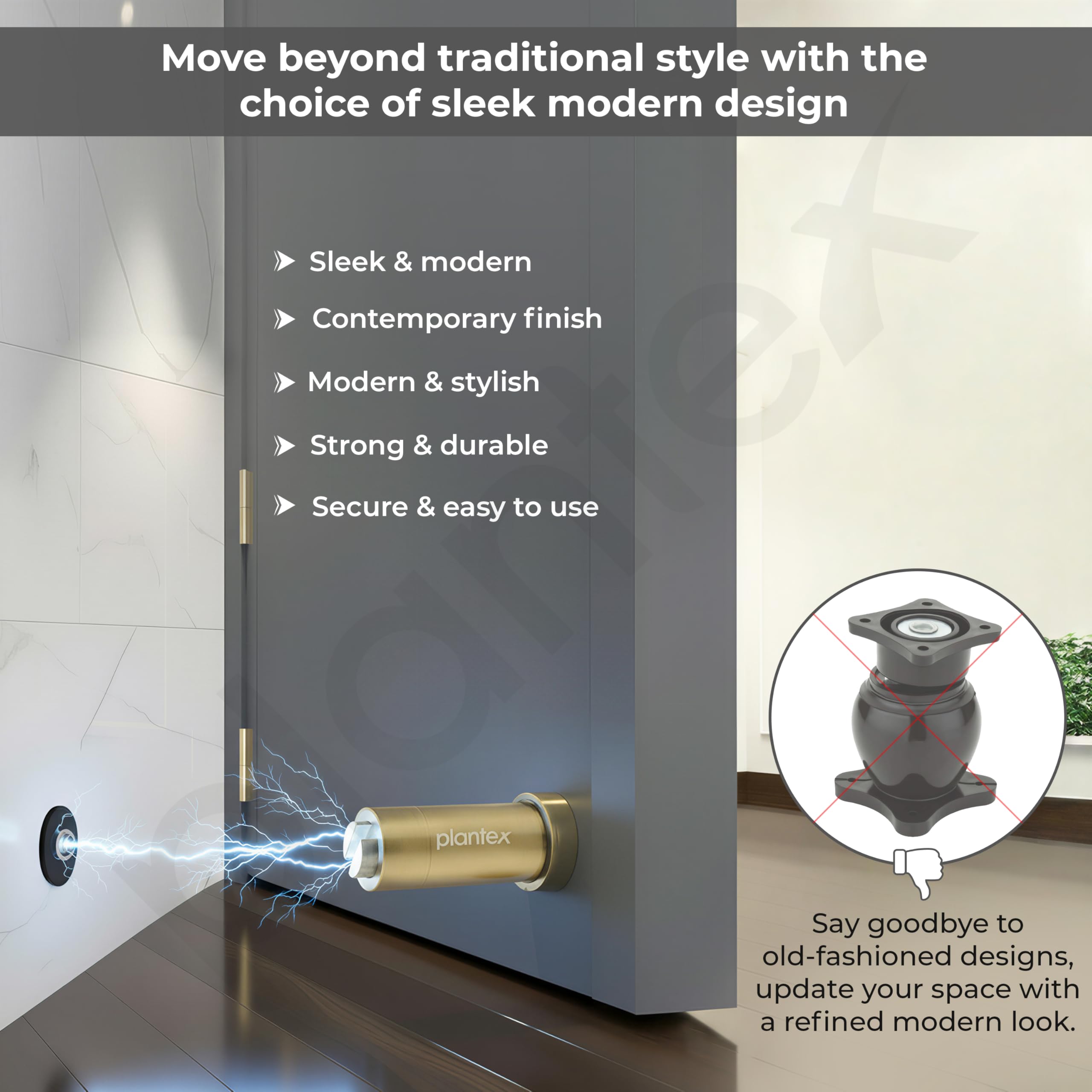 Plantex Door Back Stopper/Door Magnetic Stopper/Stainless Steel Wall Mounted Megnet Door Stops - (Brass Antique) — Amazon image 2