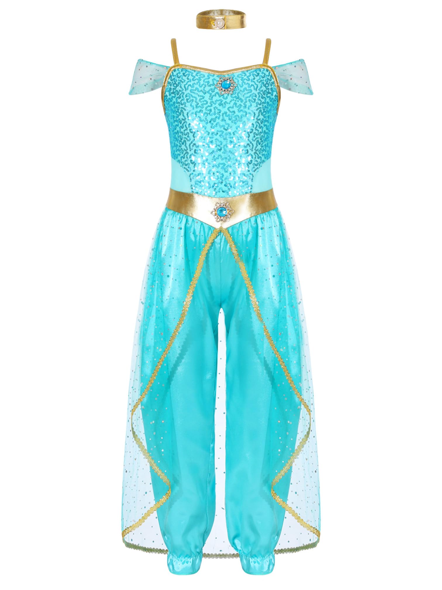 iiniim Disfraz de Princesa Árabe para Niña Mono Vestido de Princesa Jazmín con Lentejuelas Traje de Danza del Vientre para Halloween Navidad Carnaval Fiesta