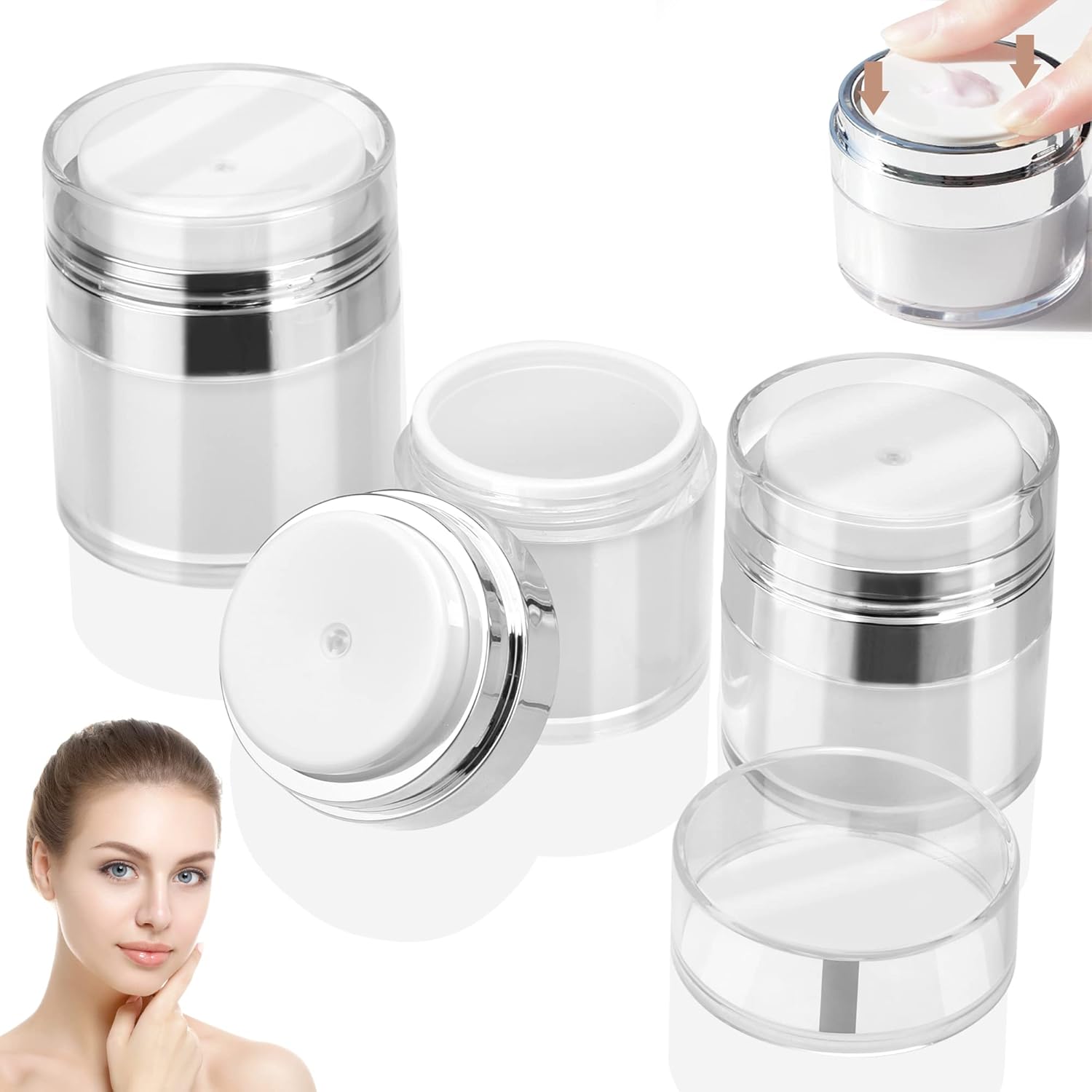 Teokantz 3 PCS Airless Pump Jar,Cream Jar Vacuum Bottle Moisturiser