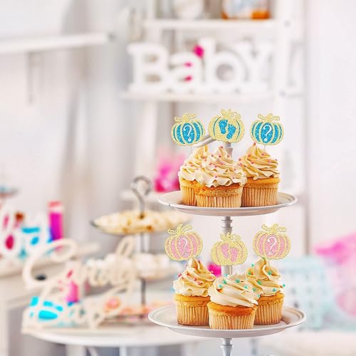 Miniatura 117 de Ephlyn 24 piezas de calabaza Oh Baby Cupcake Toppers con purpurina temática de otoño de calabaza Cupcake Picks Baby Shower Cake Decoraciones