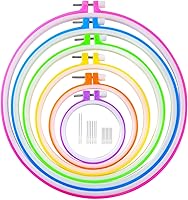 Caydo 6-Piece Multicolor Plastic Embroidery Hoops Set with 15 Needles - 3.4" to 10.2" Cross Stitch Rings for Crafts & DIY