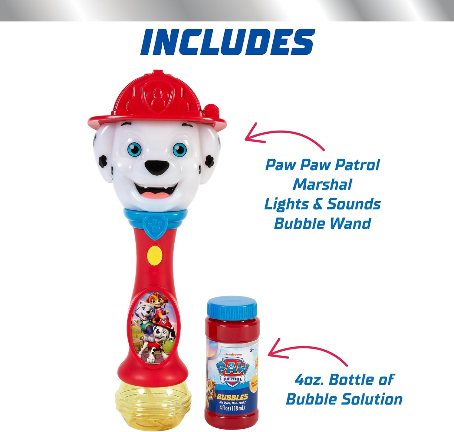 Little Kids Paw Patrol Marshall Light and Sound Musical Bubble Wand, Includes Bubble Solution