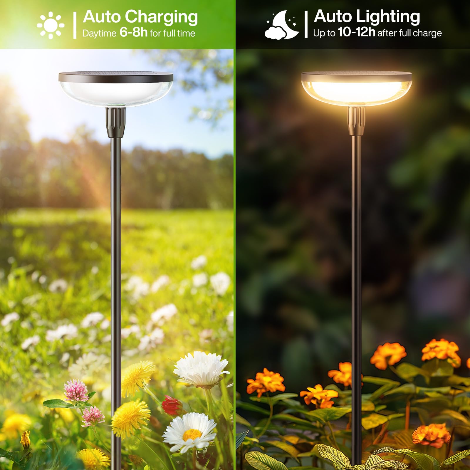 GEARLITE Lámparas solares para exterior jardín 6 unidades, luz blanca cálida, luces solares para exteriores con batería de 1000 mAh, 40 lúmenes, decoración de jardín extra brillante con IP65