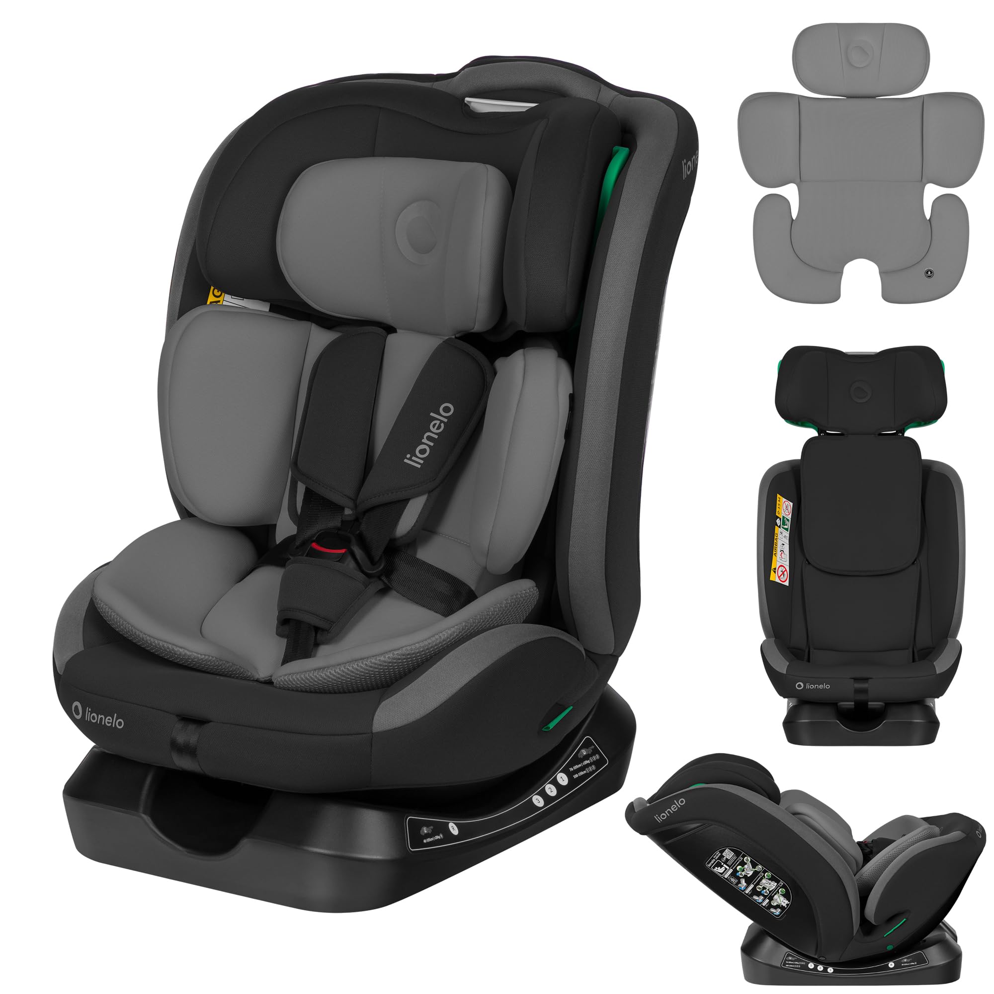 Lionelo Aart i-Size Silla De Coche, Grupo 0/1/2/3, 40-150 cm, 0-12 Años, Instalación Universal Con Cinturón, Reposacabezas Memory Foam Ajustable, a Contramarcha y a Favor de la Marcha, Funda Extraíble