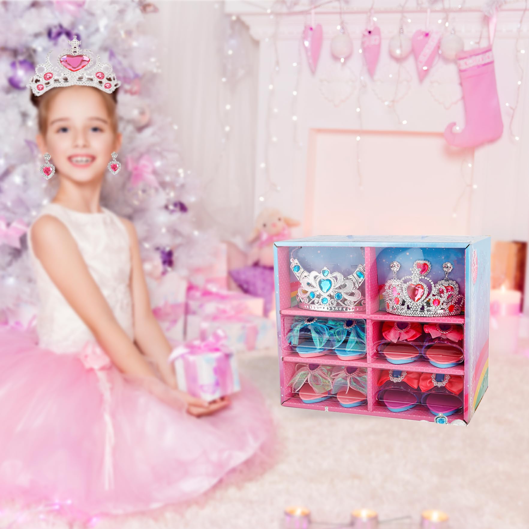 Princess Dress Up Scarpe 6 Grids Toddler Girl Toys con 4 Paia di Scarpe da Gioco e Giocattoli per Gioielli, Glamour Elegant Elegant 3 Anni Regali per Bambini Piccoli