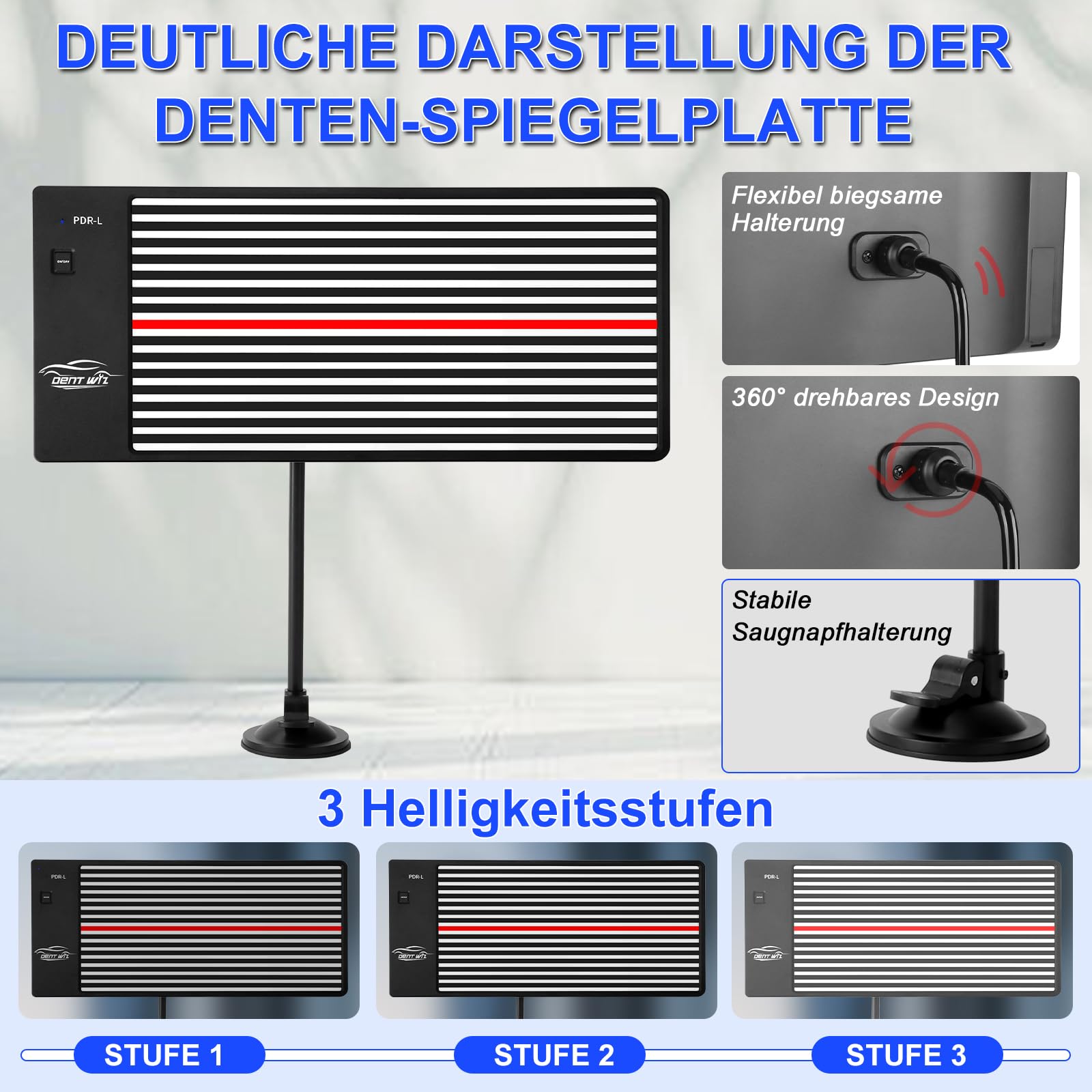 Dellen Reparaturset Auto, Ausbeulwerkzeug mit PDR Stangen, LED PDR Lampe Verstellbar, 2-in-1 T-Griff Abzieher, Leichter Beulenheber & Brückenzieher für Hagelschäden und Beulen