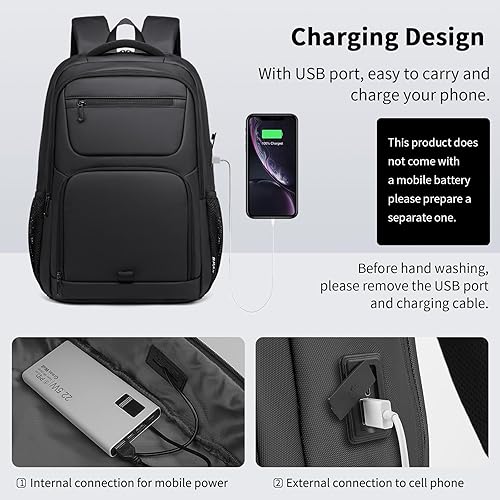 Miniatura 10 de Mochila para laptop de negocios para hombre, mochila negra de 40 L con puerto de carga USB, mochila resistente al agua para computadora y laptop de