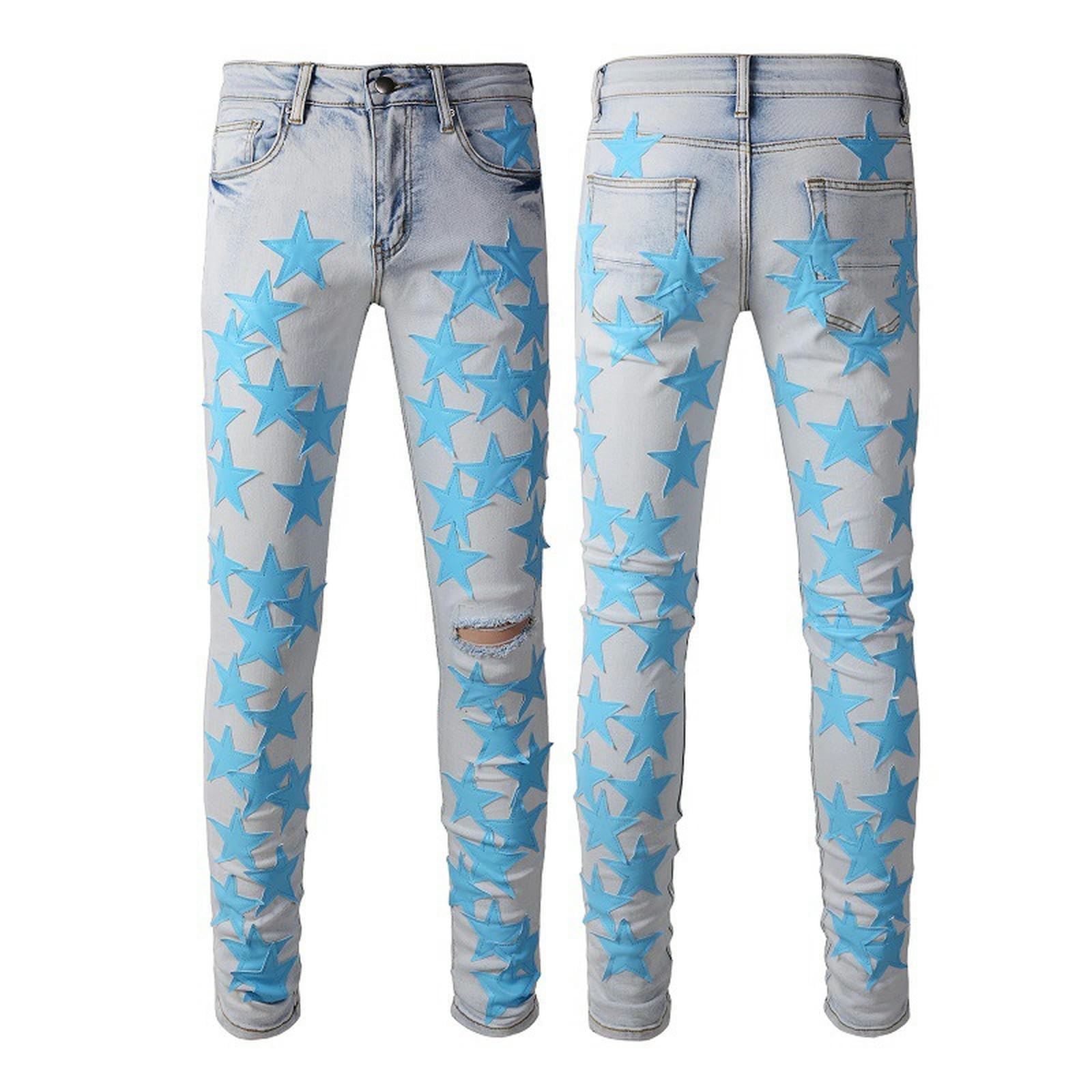 Jeans con Cucitura a Stella a Cinque Punte, Jeans alla Moda, Elasticizzati ad Alta Tecnologia, Dimagranti
