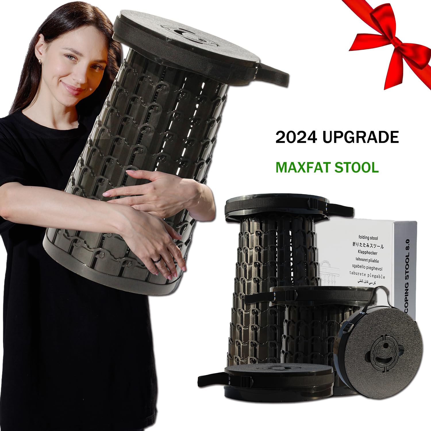 ALEVMOOM Zusammenklappbarer Hocker mit Kissen, Teleskophocker, Höhe 50cm, Belastung 450kg