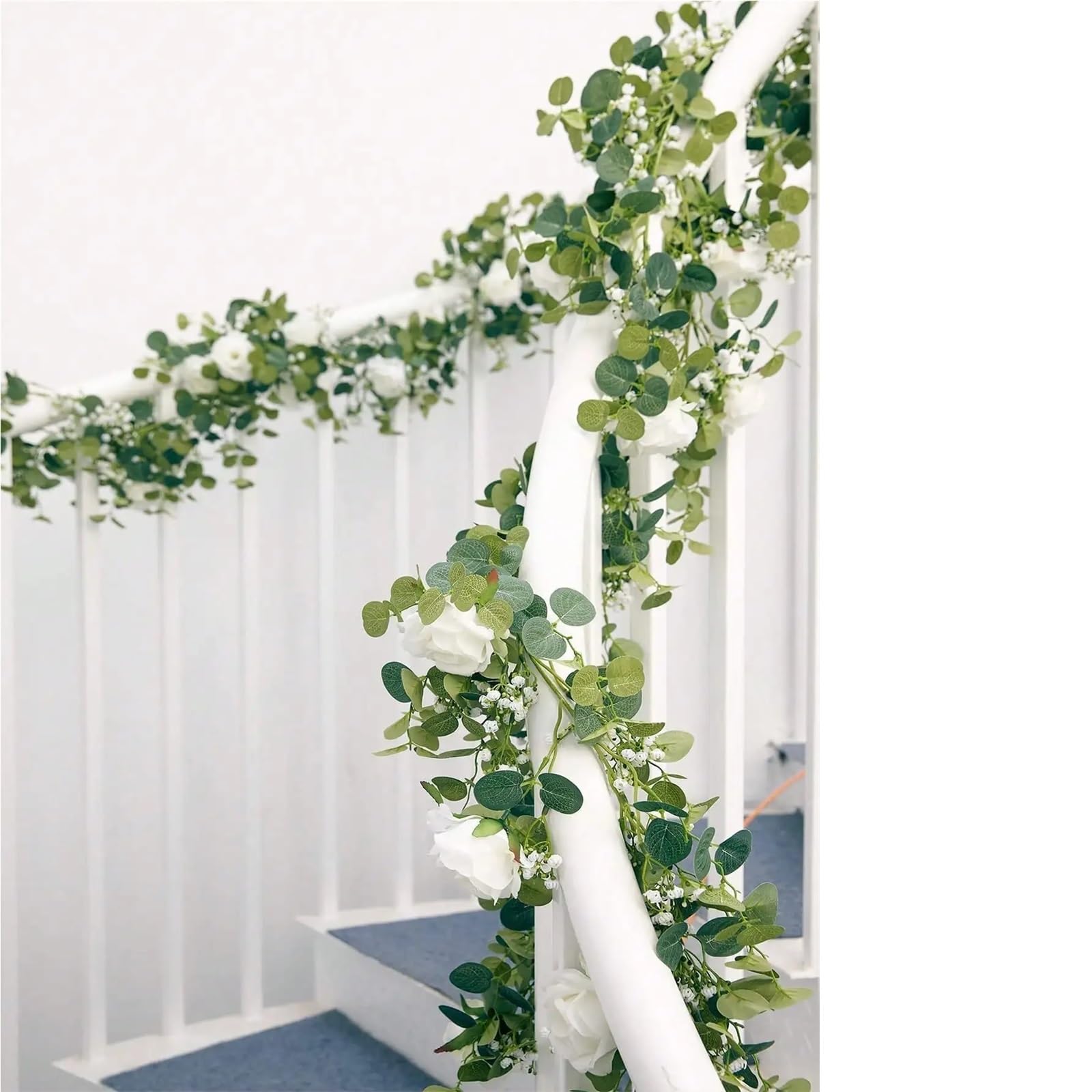 piante finte 1 pz 5.9FT Artificiale Eucalipto Vite Falso Rosa Fiori Gypsophila Ghirlanda for La Cerimonia Nuziale Festa A Casa Mestiere di Arte Runner Decor per decorazione(GRAY)
