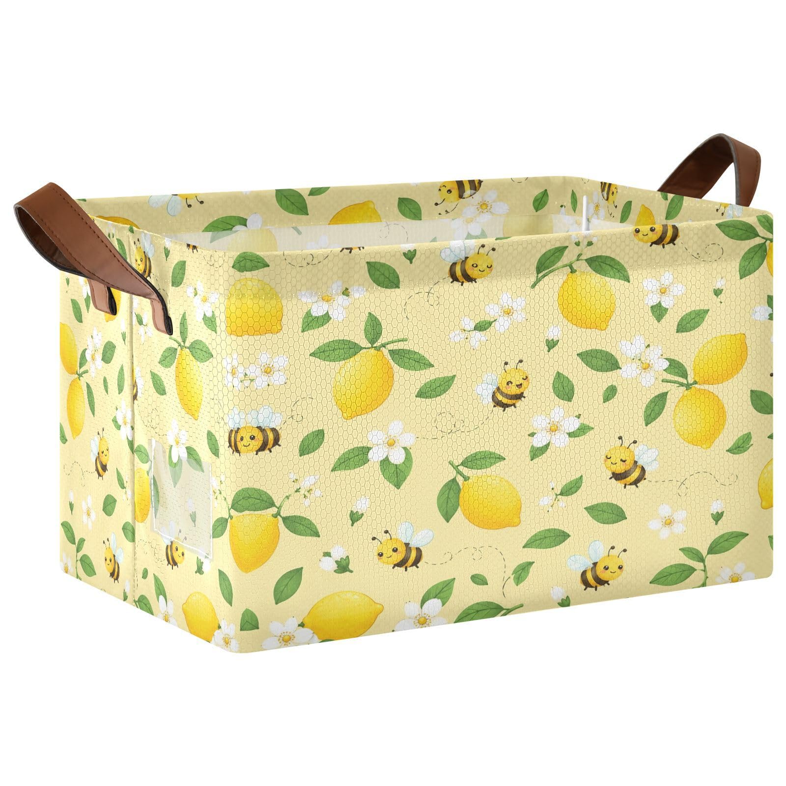 Ewusp Lemon Storage Basket with Handles Waterproof Collapsible Storage Bin Closet Organiser Dog Toy Basket for Bedroom Nursery Office Home Organizing