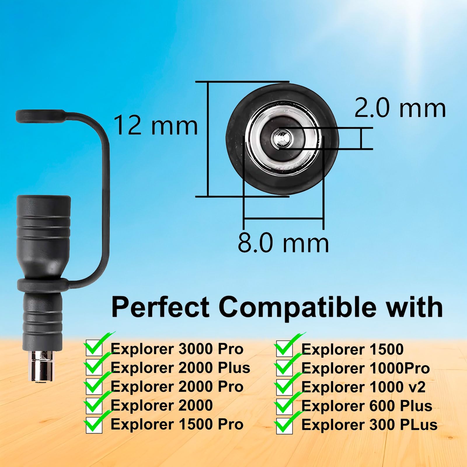 Cavo solare a DC 8 mm con adattatore DC 7909 to 8020, cavo di ricarica solare da 14 AWG, compatibile con Jackery Explorer 240/1000/2000 Pro Plus Bluetti EB70/EB3A/AC200MAX Anker 535/555 Powerstation