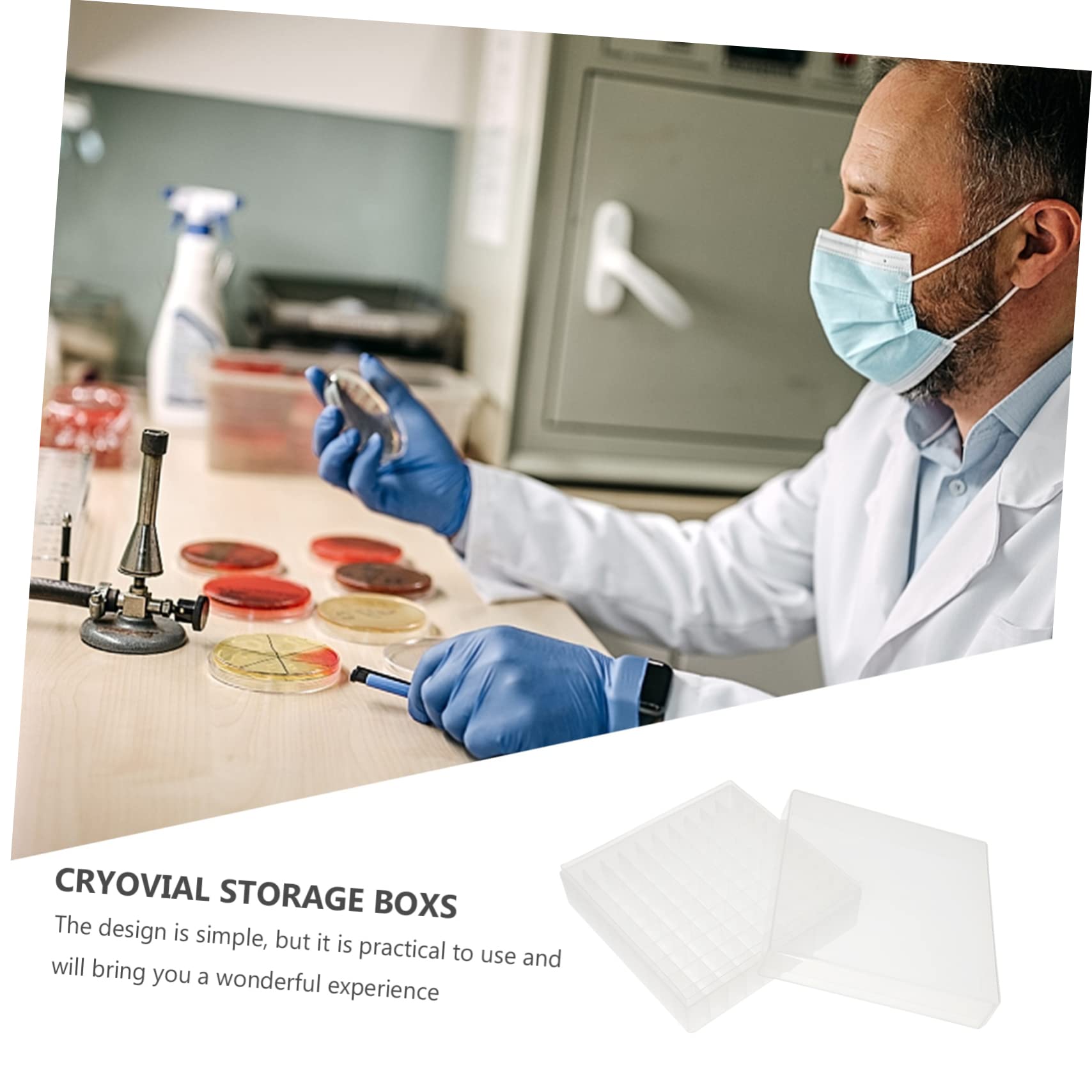 SOLUSTRE 2er-Box Cryo-röhrchen-Box Gestell Für Kryoröhrchen Aufbewahrungsbox Für Kryoröhrchen Kryoröhrchenbox Gefrierschrank Für Zentrifugenröhrchen Reagenzglasgestell Pp Durchscheinend