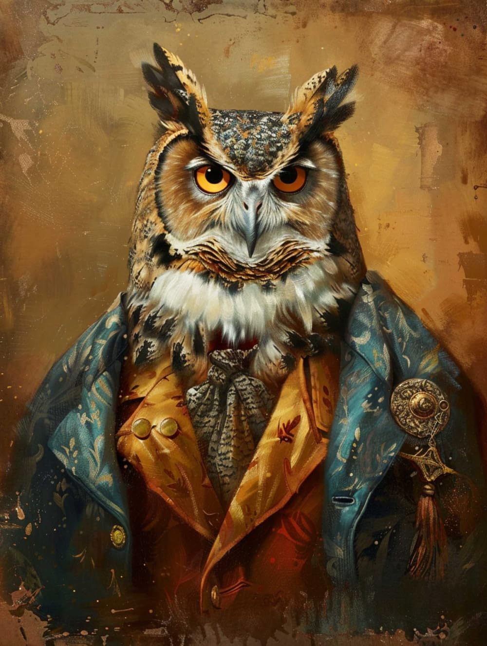 Rkflgew D 14Ct Counte Cross Stitch Kits Owl In Clothes Cross Stitch Set Vintage Animal Portraits Embroidery Kit For Beginners Adult Iy Cross Stitches Needlepoint Kits 30X40cm